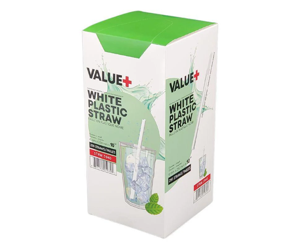 Value+ - 10'' Ind. Wrapped Milkshake Straws – White – Plastic - 6 mm - Image 3