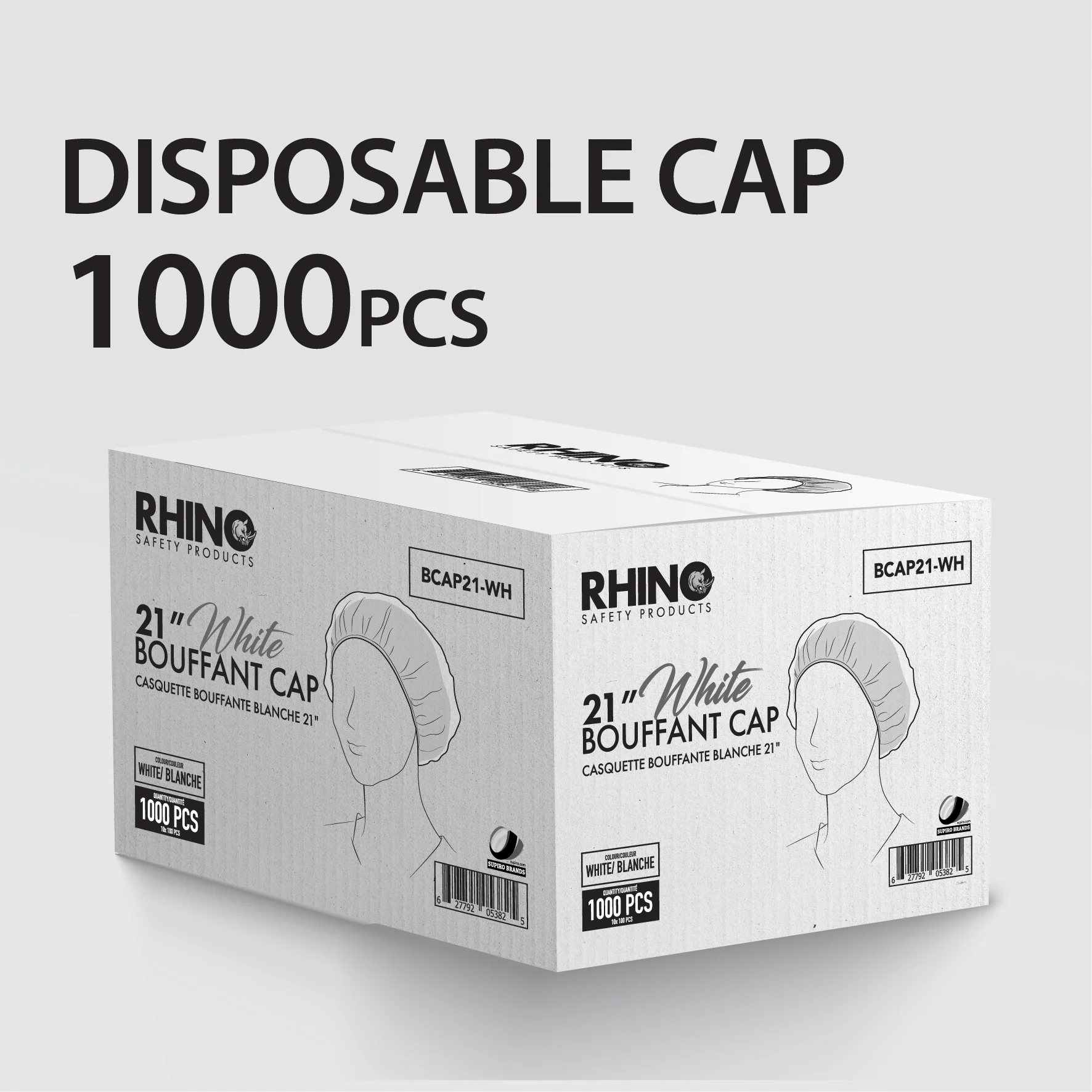 Rhino - 21"  Bouffant Cap, White - BCAP21-WH - Image 2