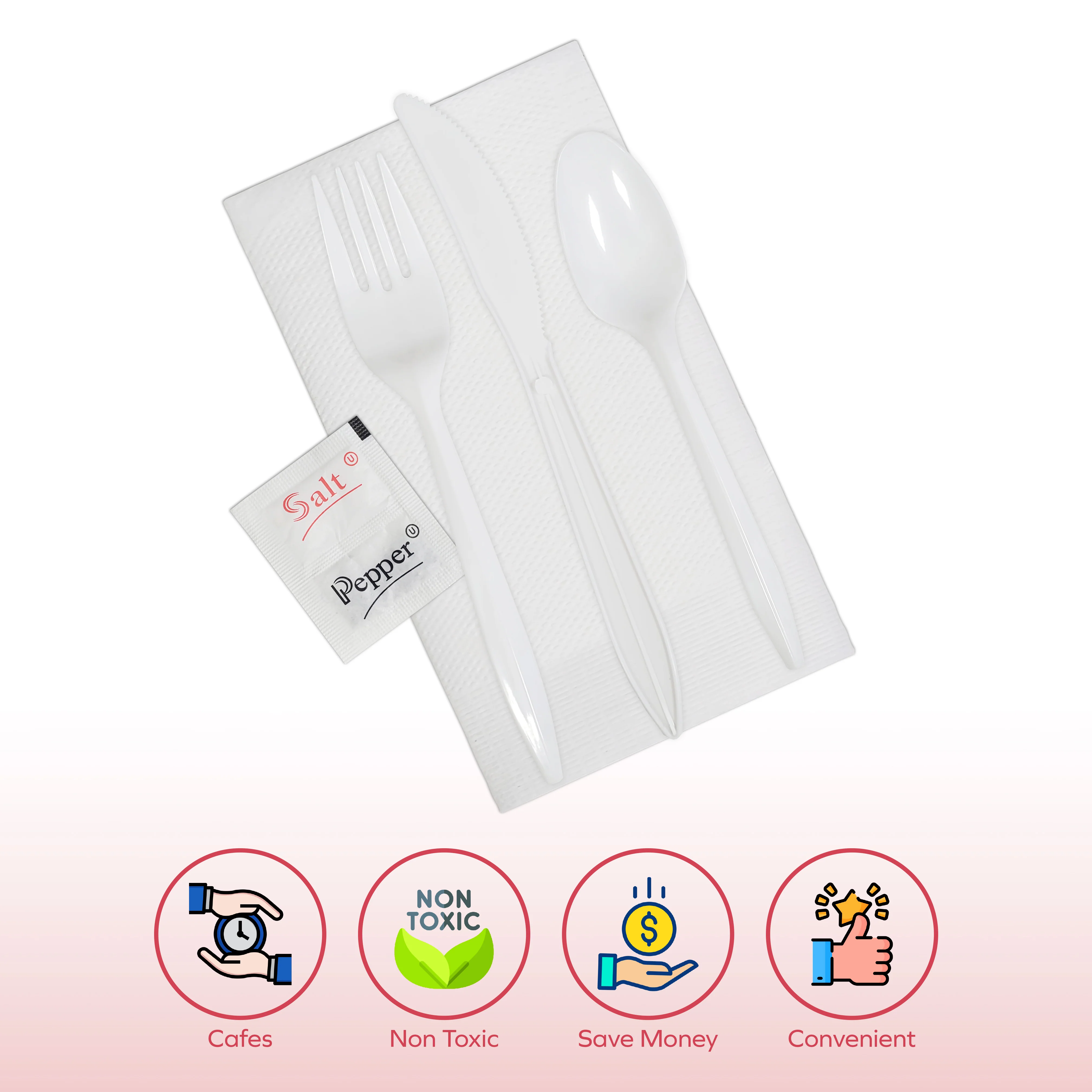 Value+ - Cutlery Kit / Meal Kit - 6pcs - White - F/K/TS/N/S&P - MK-610 - Image 2