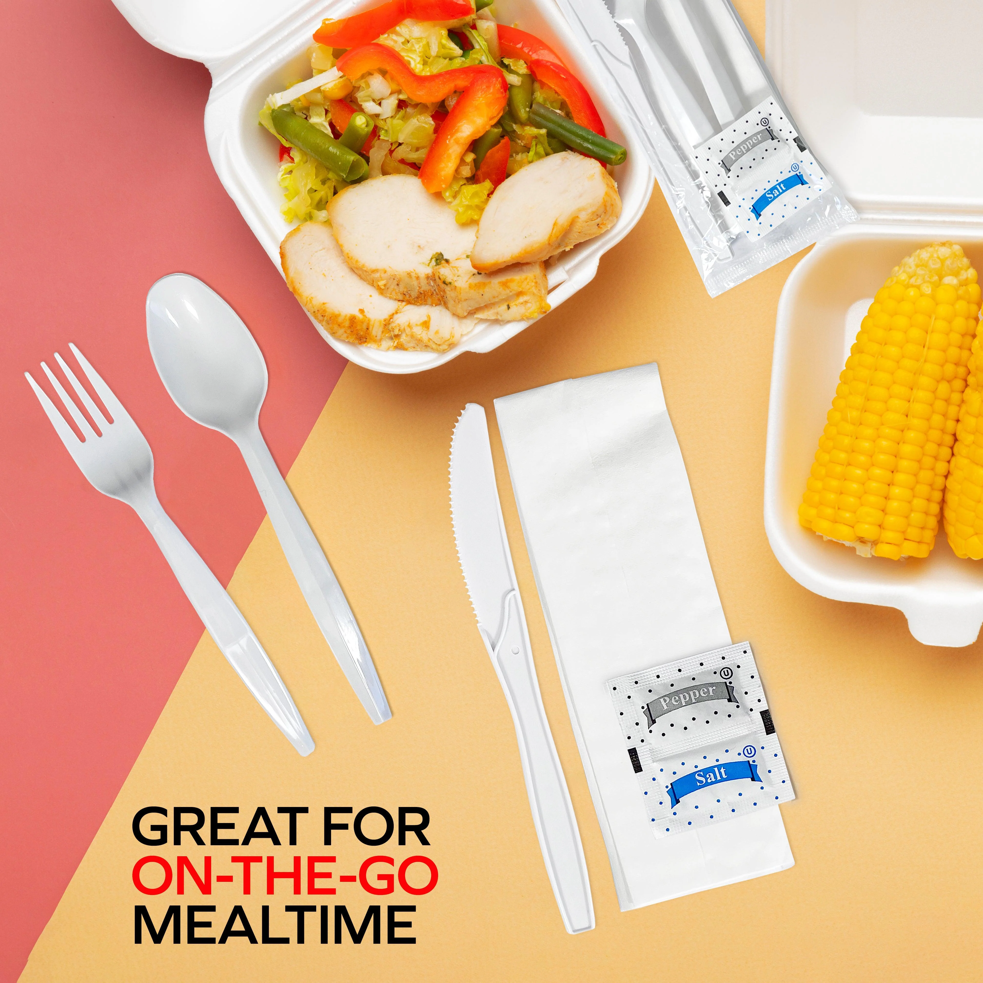 Value+ - Medium Heavy - Cutlery Kit / Meal Kit - 6pcs - White - F/K/TS/N/S&P - MK-611 - Image 5