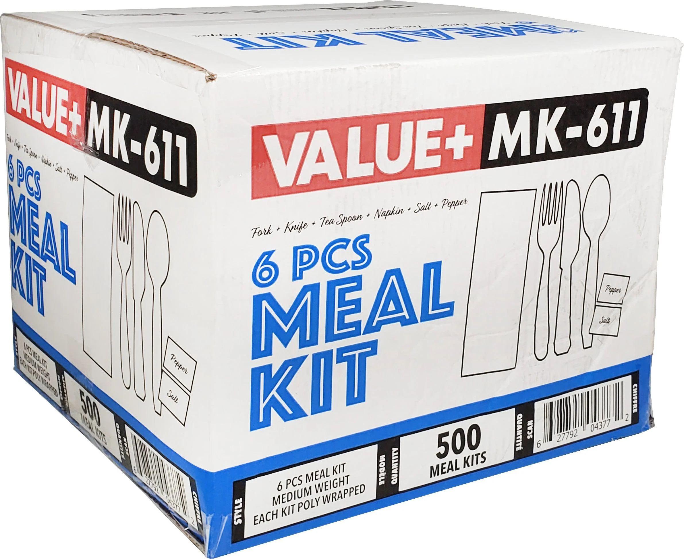 Value+ - Medium Heavy - Cutlery Kit / Meal Kit - 6pcs - White - F/K/TS/N/S&P - MK-611 - Image 7