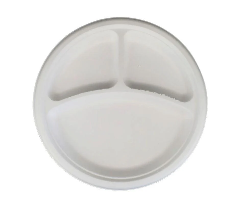 Eco-Craze - 10" 3 Compartment Round Bagasse Plate - Retail Pack - Image 2