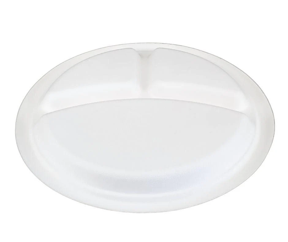Eco-Craze - 10" 3 Compartment Round Bagasse Plate - Retail Pack - Image 3