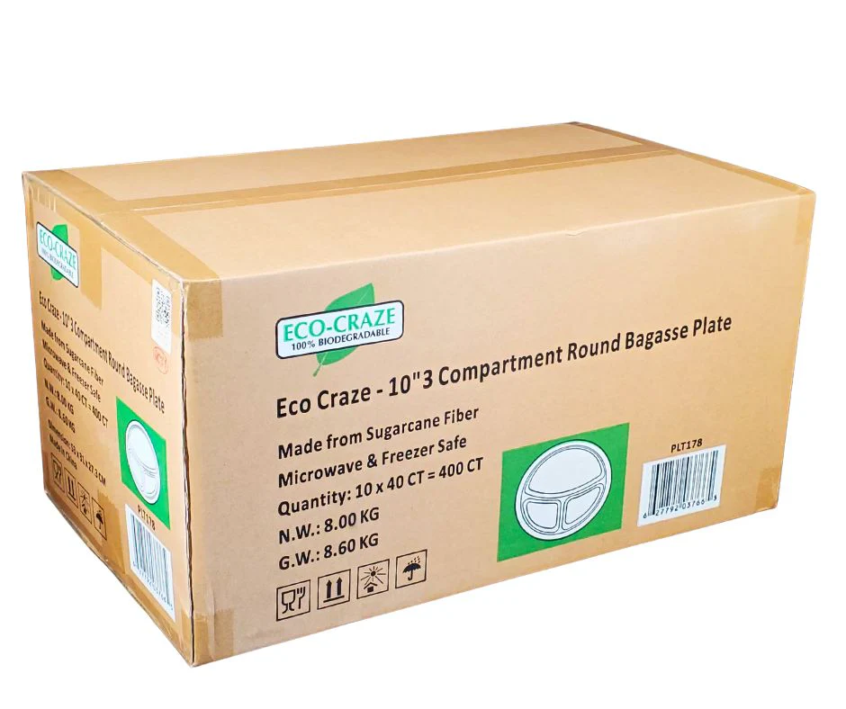 Eco-Craze - 10" 3 Compartment Round Bagasse Plate - Retail Pack - Image 7