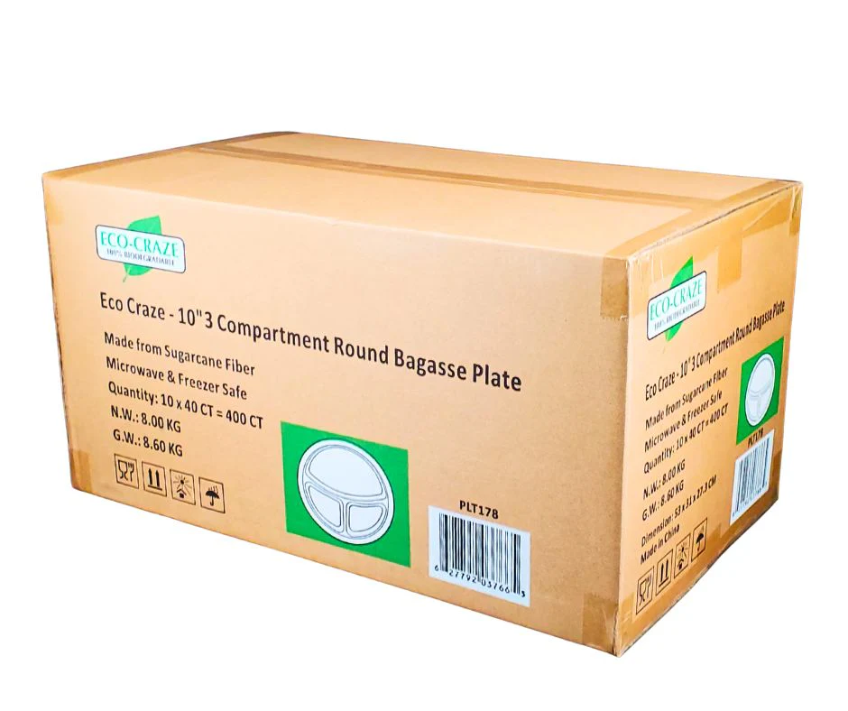 Eco-Craze - 10" 3 Compartment Round Bagasse Plate - Retail Pack - Image 8