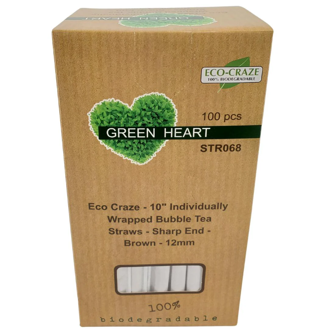 Eco-Craze - 10" Ind. Wrapped Bubble Tea Straws - Paper - Sharp End - Brown - 12mm - Image 7