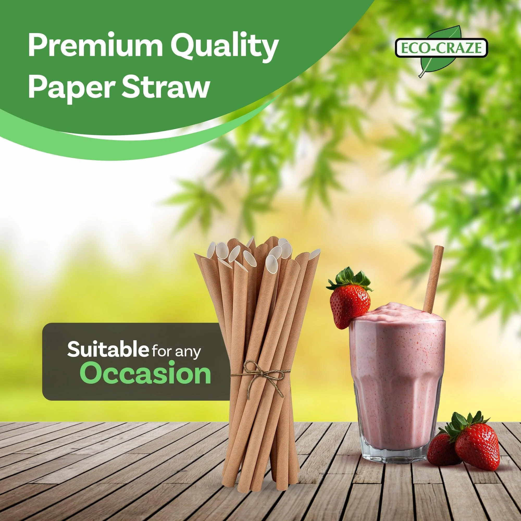 Eco-Craze - 10" Ind. Wrapped Bubble Tea Straws - Paper - Sharp End - Brown - 12mm - Image 8