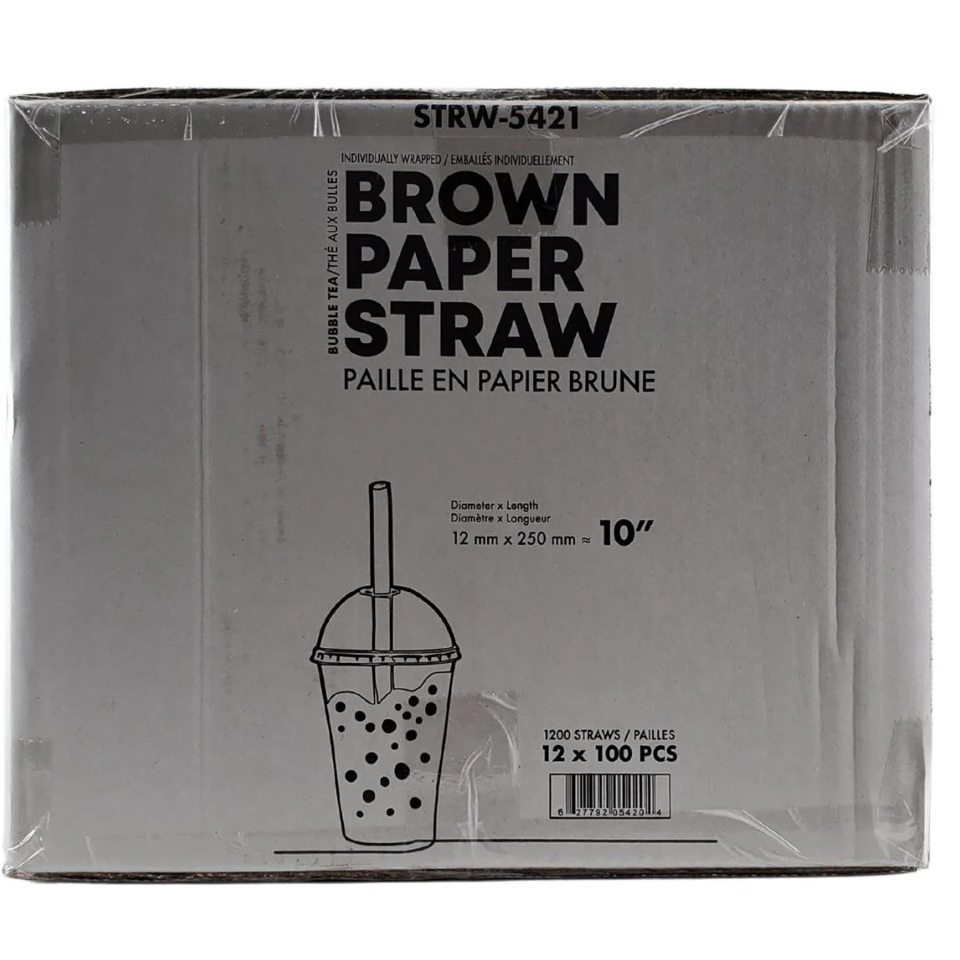 Eco-Craze - 10" Ind. Wrapped Bubble Tea Straws - Paper - Sharp End - Brown - 12mm - Image 9