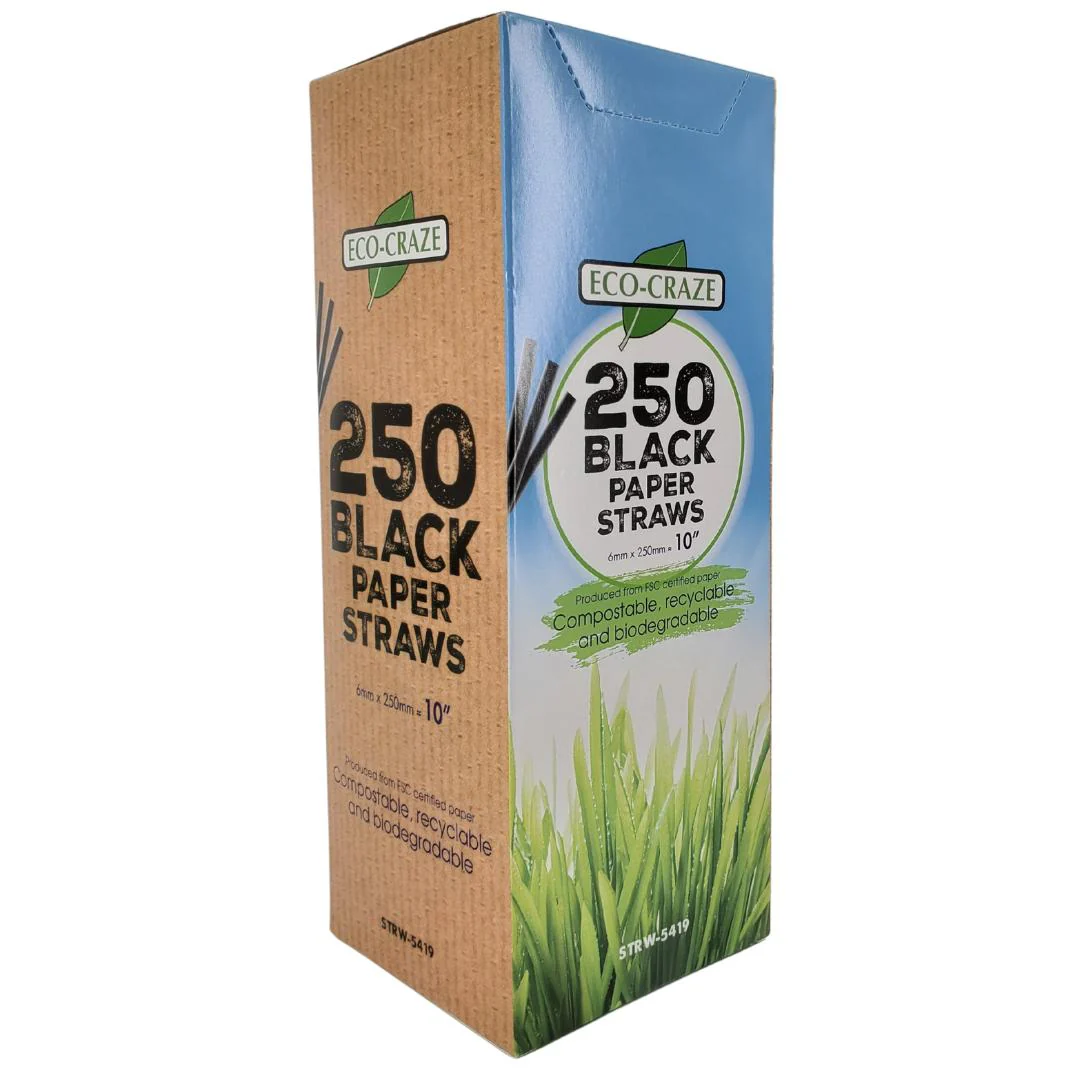 Eco-Craze - 10" Milkshake Straws - Paper - Black - 6mm - Image 11