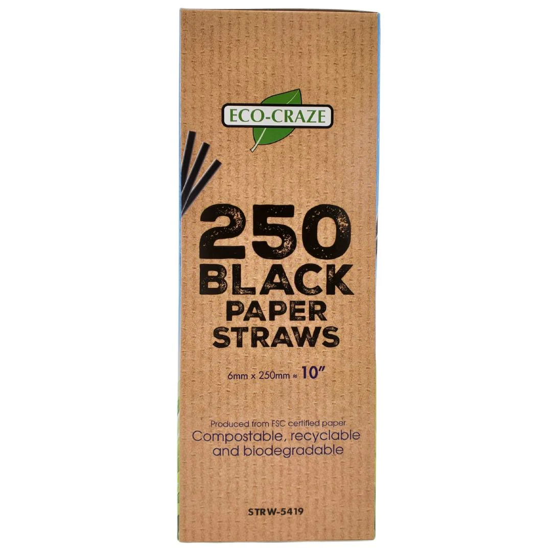 Eco-Craze - 10" Milkshake Straws - Paper - Black - 6mm - Image 12