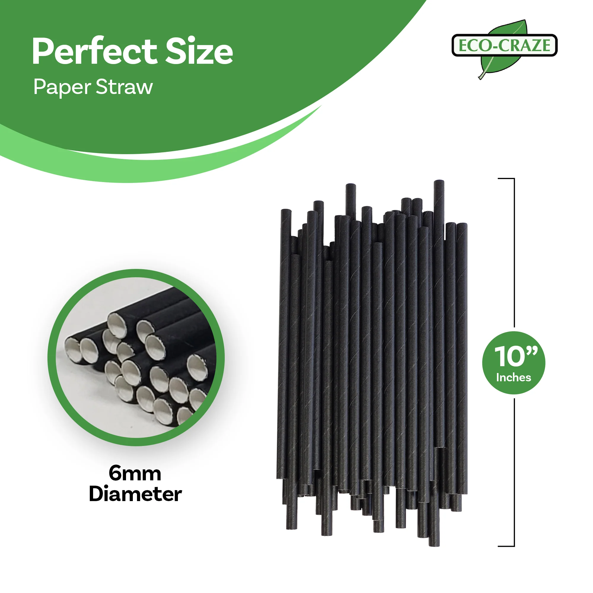 Eco-Craze - 10" Milkshake Straws - Paper - Black - 6mm - Image 3