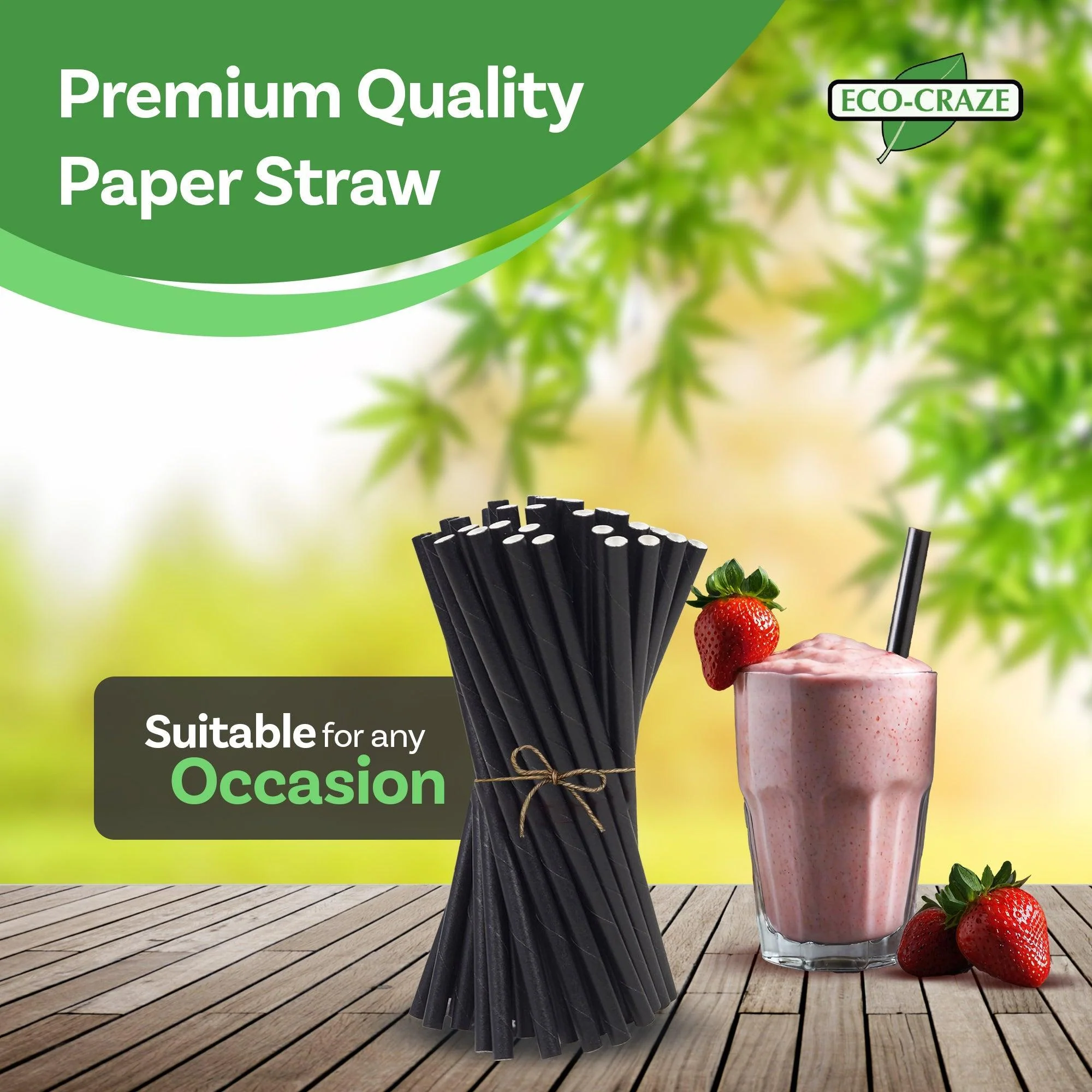 Eco-Craze - 10" Milkshake Straws - Paper - Black - 6mm - Image 7