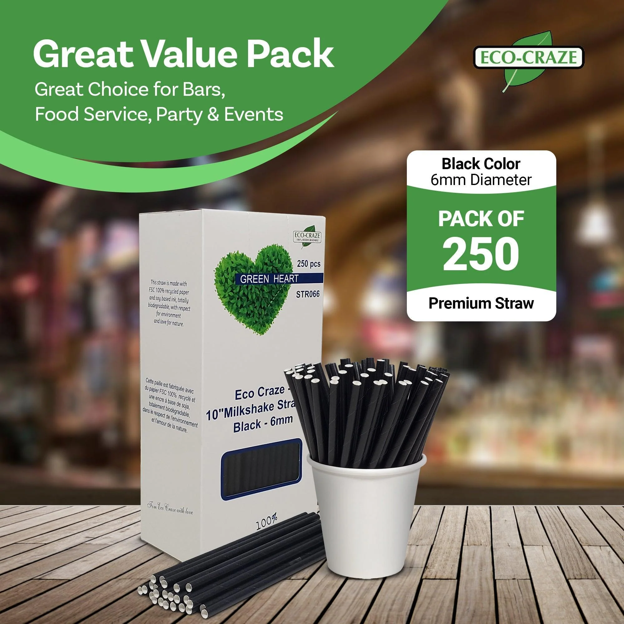 Eco-Craze - 10" Milkshake Straws - Paper - Black - 6mm - Image 8