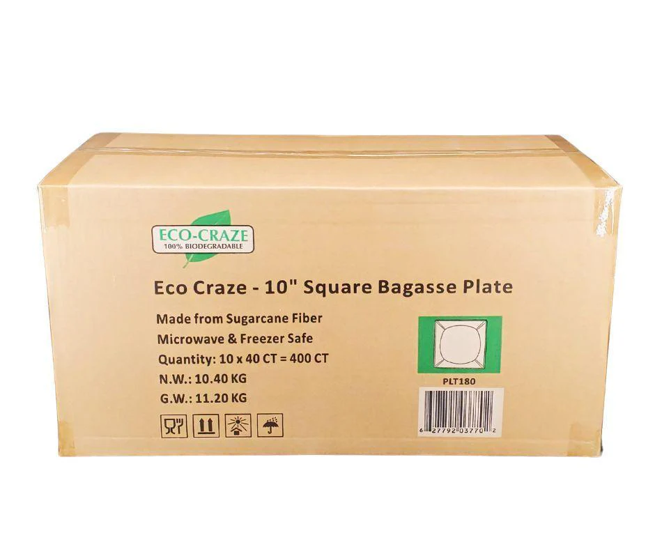 Eco-Craze - 10" Square Bagasse Plate - Retail Pack - Image 12