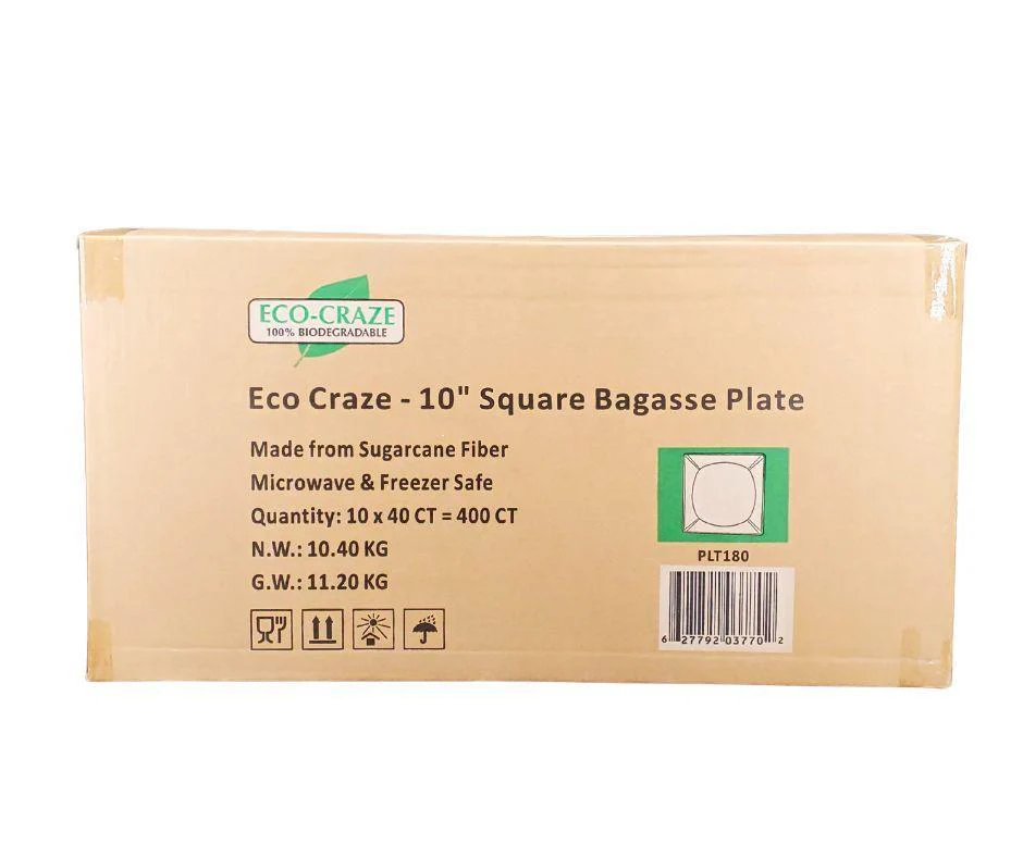 Eco-Craze - 10" Square Bagasse Plate - Retail Pack - Image 13