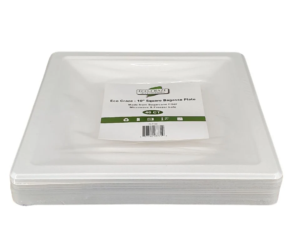 Eco-Craze - 10" Square Bagasse Plate - Retail Pack - Image 5