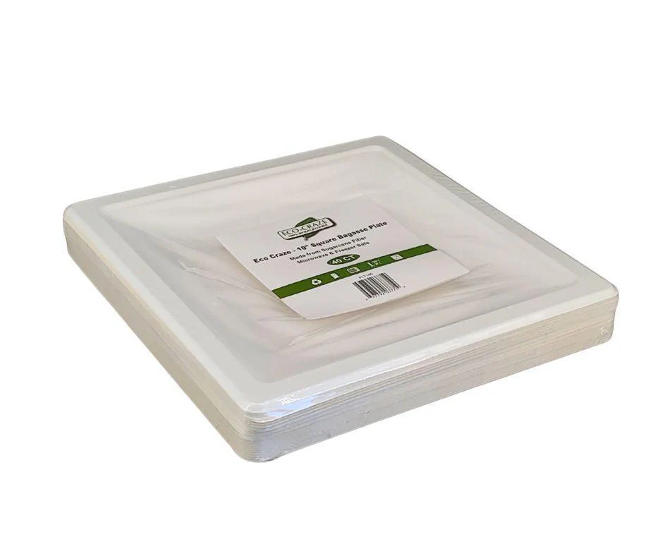 Eco-Craze - 10" Square Bagasse Plate - Retail Pack - Image 6