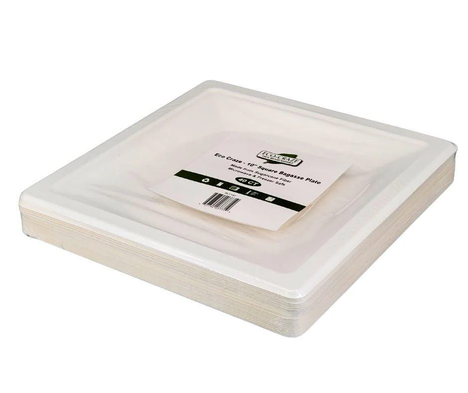 Eco-Craze - 10" Square Bagasse Plate - Retail Pack - Image 7