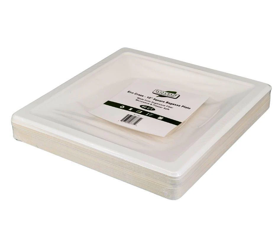 Eco-Craze - 10" Square Bagasse Plate - Retail Pack - Image 8