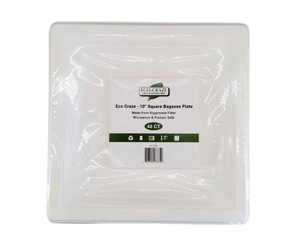 Eco-Craze - 10" Square Bagasse Plate - Retail Pack - Image 9