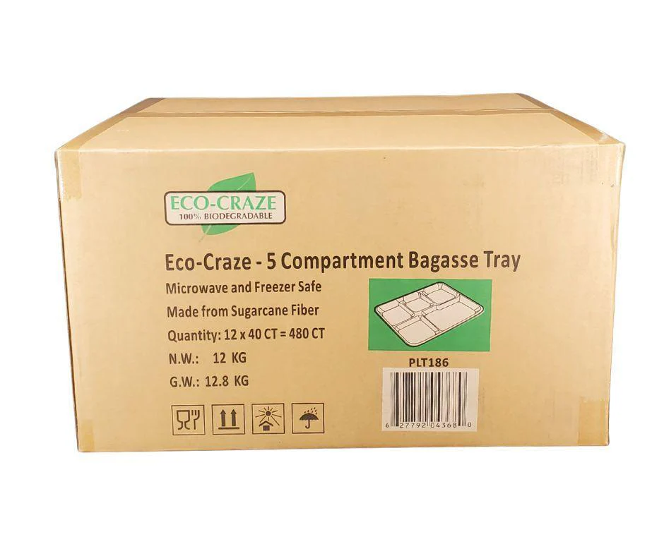 CLR - Eco-Craze - 5 Compartment Bagasse Tray (Thali) - Retail Pack - Image 2