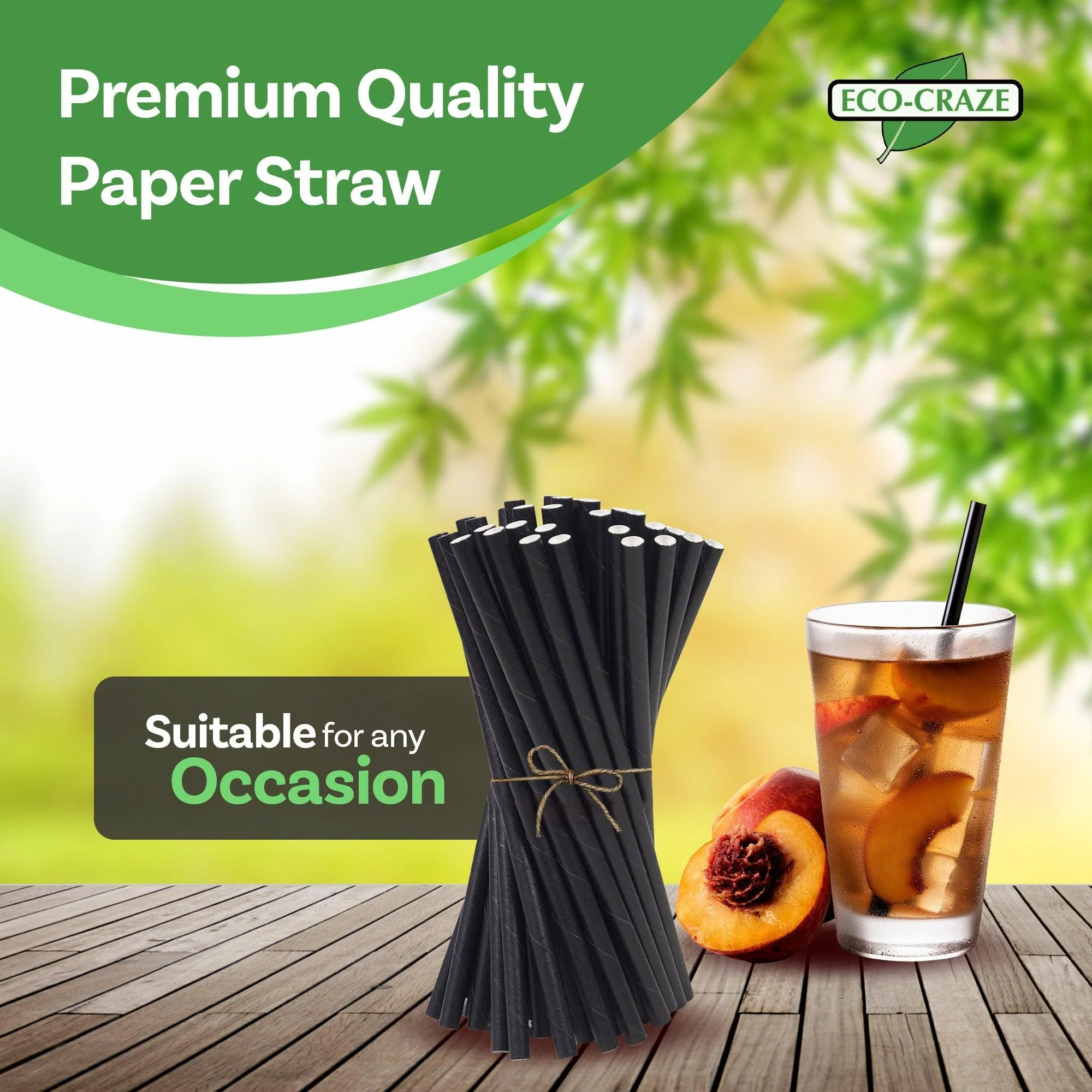 Eco-Craze - 6" Cocktail Straws - Paper - Black - 6mm - Image 10