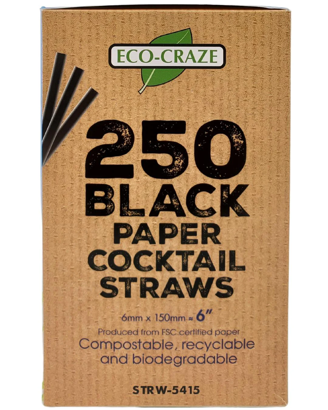 Eco-Craze - 6" Cocktail Straws - Paper - Black - 6mm - Image 12
