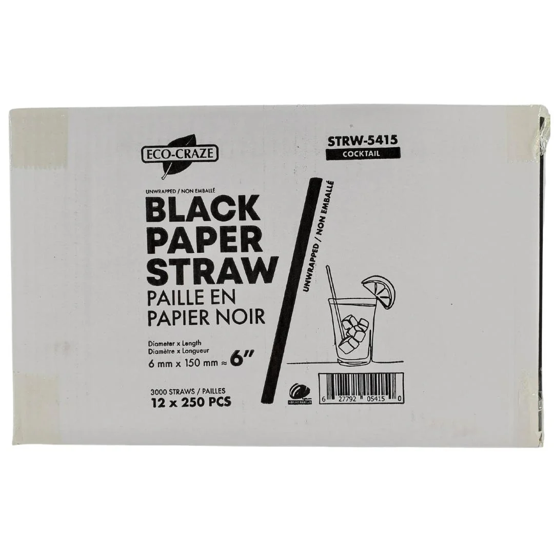 Eco-Craze - 6" Cocktail Straws - Paper - Black - 6mm - Image 13