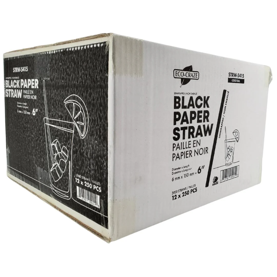 Eco-Craze - 6" Cocktail Straws - Paper - Black - 6mm - Image 14