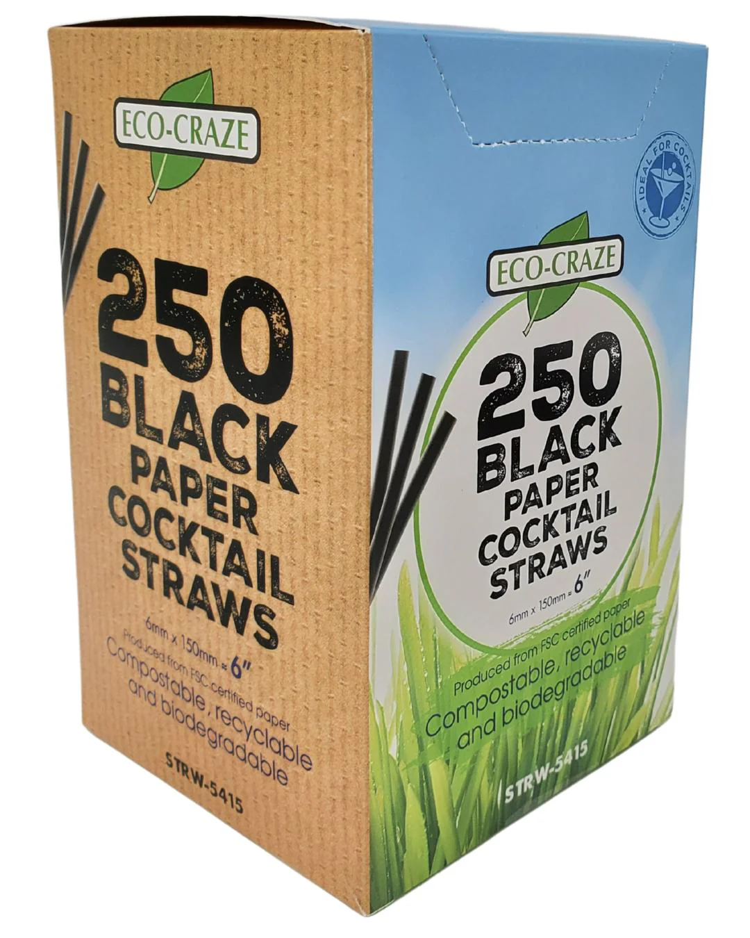Eco-Craze - 6" Cocktail Straws - Paper - Black - 6mm - Image 5