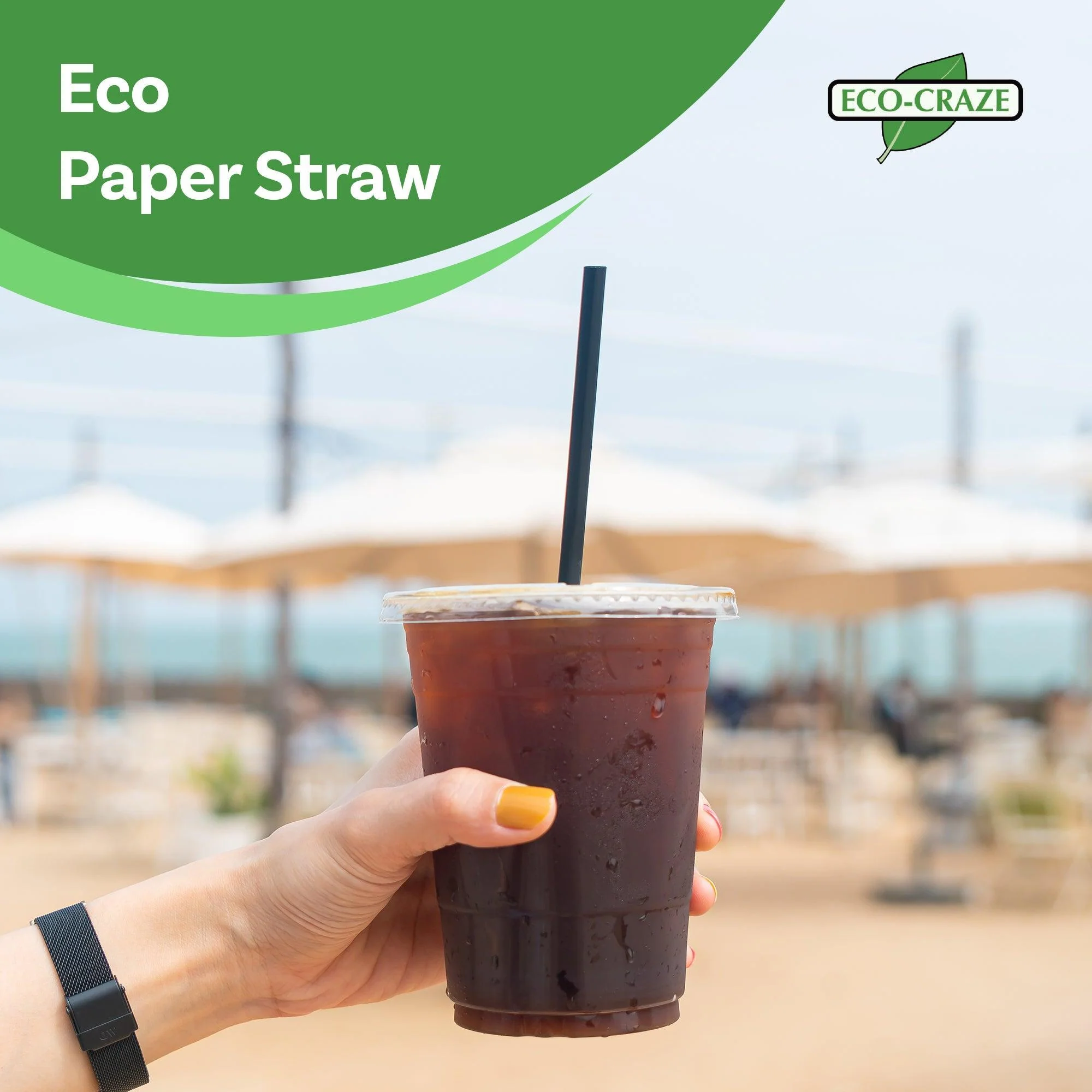 Eco-Craze - 6" Cocktail Straws - Paper - Black - 6mm - Image 6
