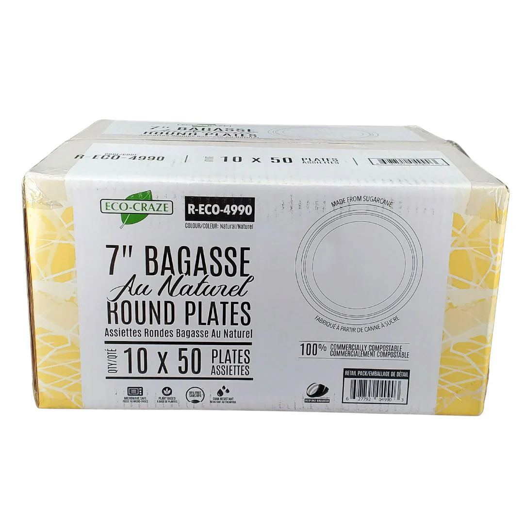 Eco-Craze - 7" Natural Round Plate - Bagasse - Image 2