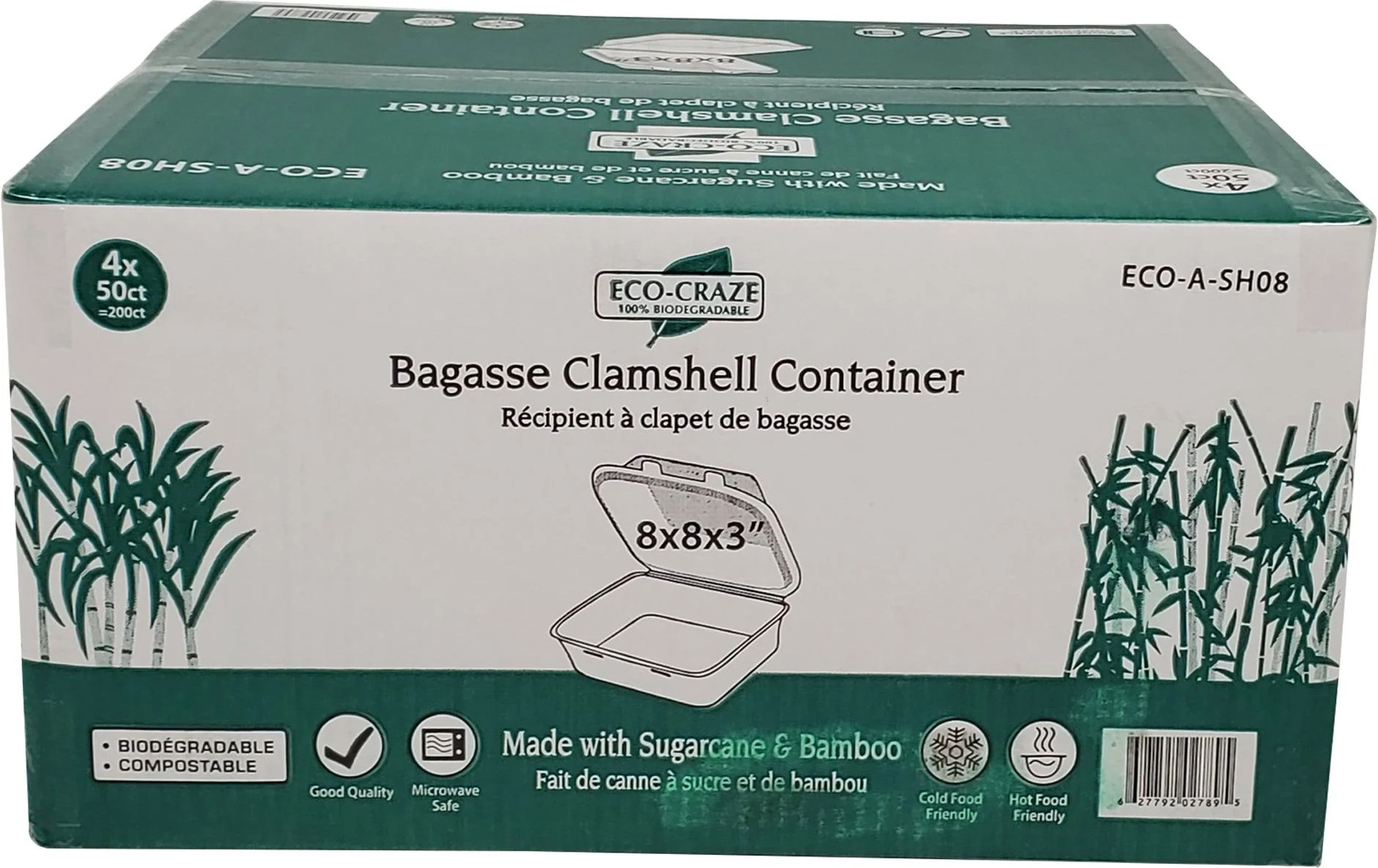 Eco-Craze - 8X8X3 - 3 Compartment Bagasse Clamshell - Image 5