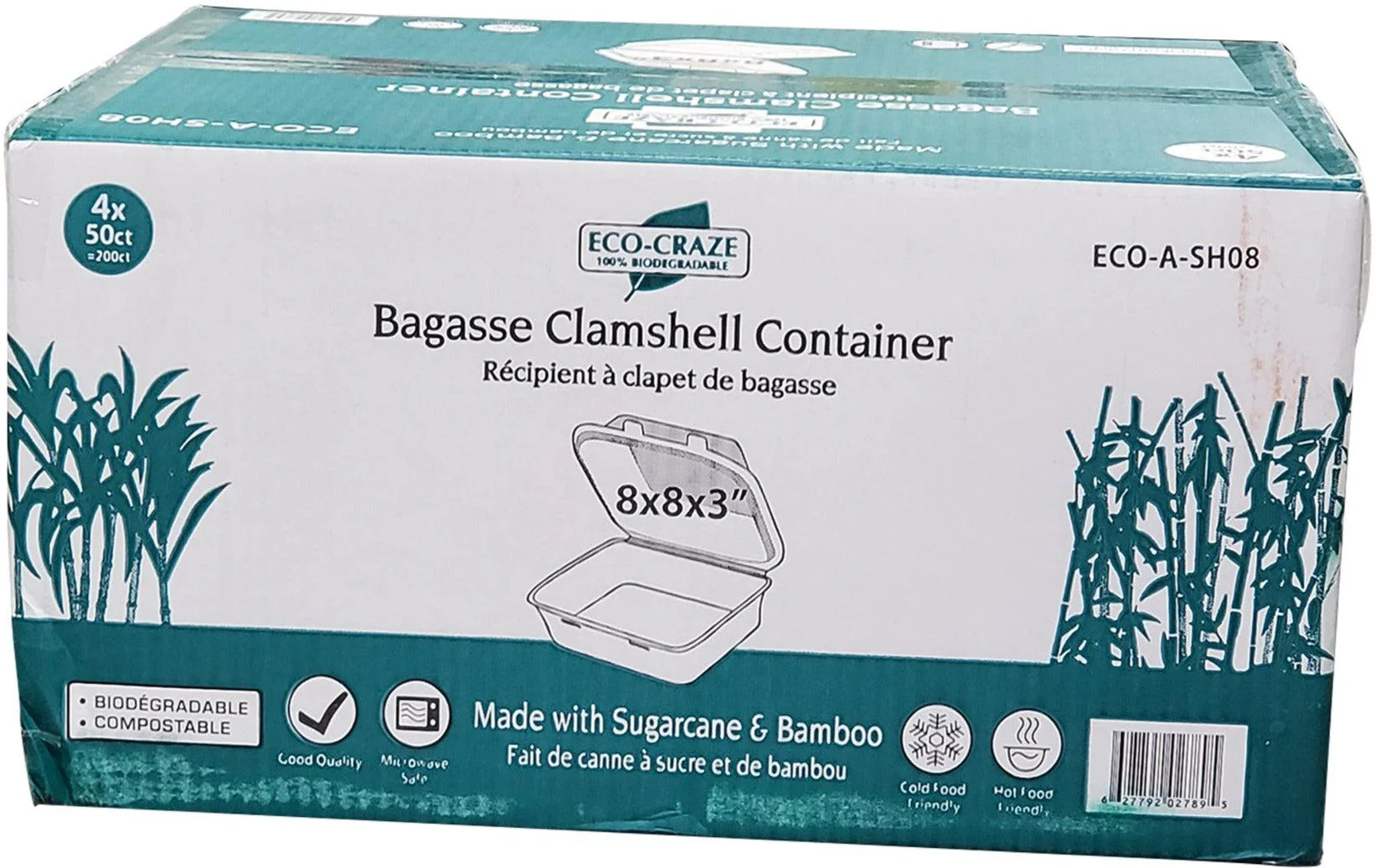 Eco-Craze - 8x8 Bagasse Clamshell Container - Image 3