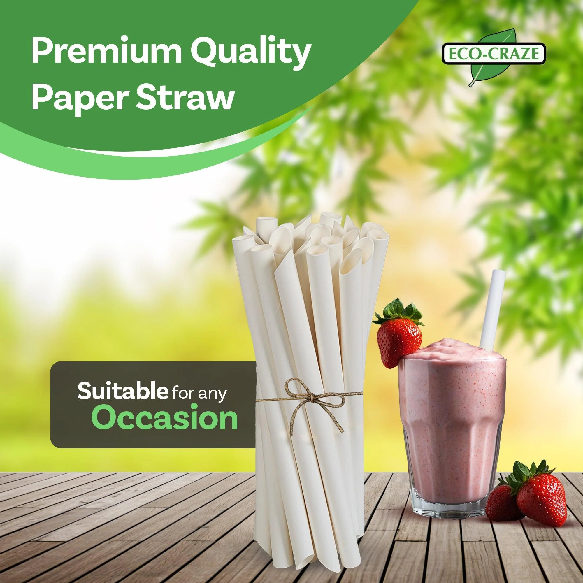 Eco-Craze - 8" Ind. Wrapped Bubble Tea Straws - Paper - Sharp End - White - 12mm - Image 3