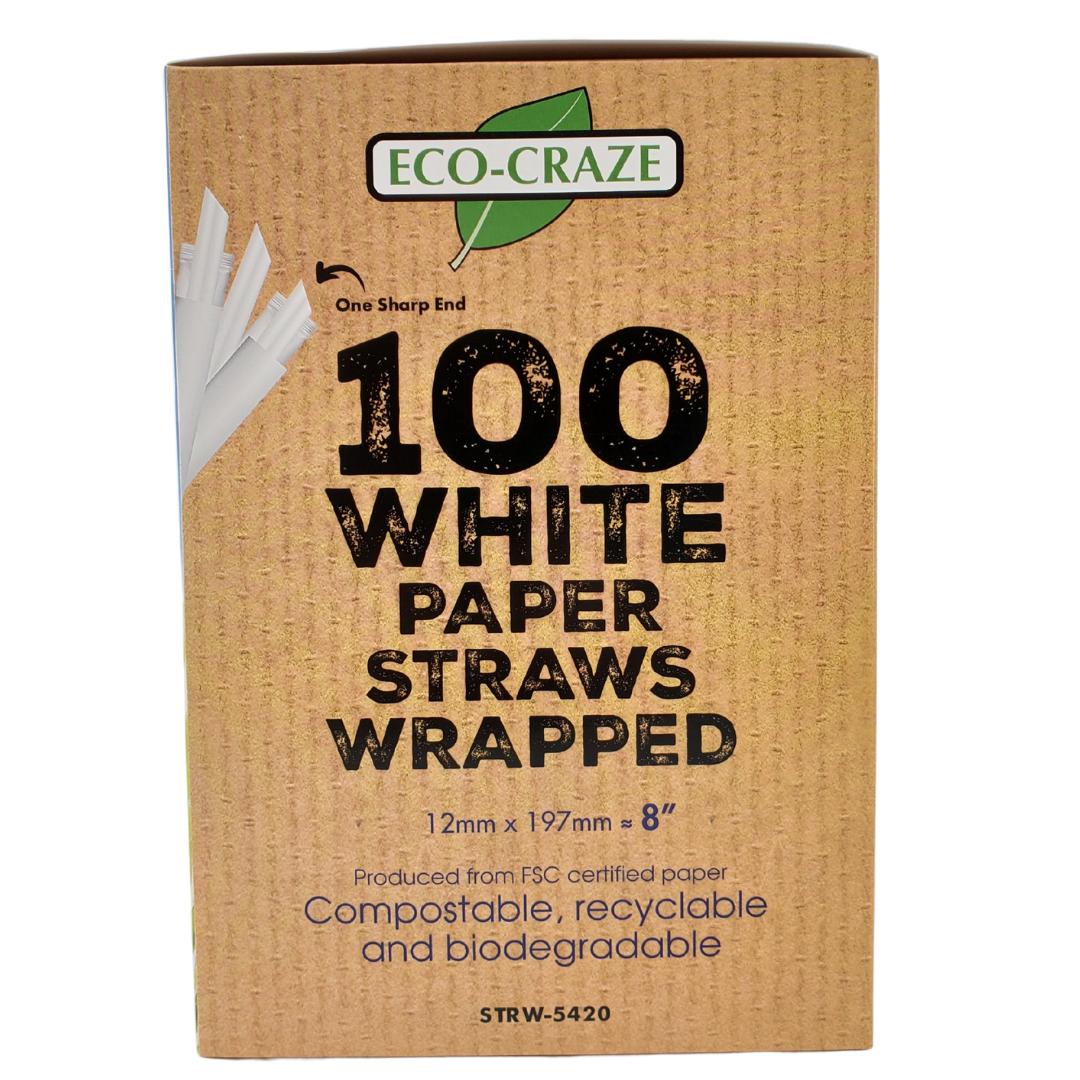 Eco-Craze - 8" Ind. Wrapped Bubble Tea Straws - Paper - Sharp End - White - 12mm - Image 9