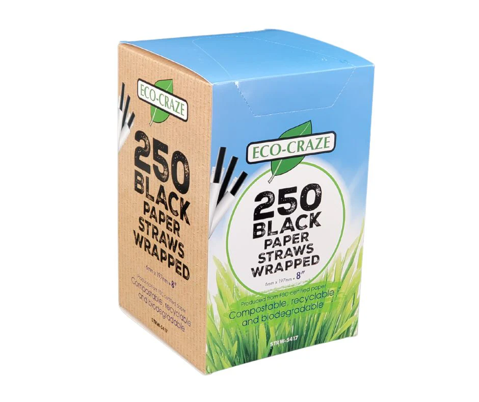 Eco-Craze - 8" Ind. Wrapped Milkshake Straws - Paper - Black - 6mm - Image 11