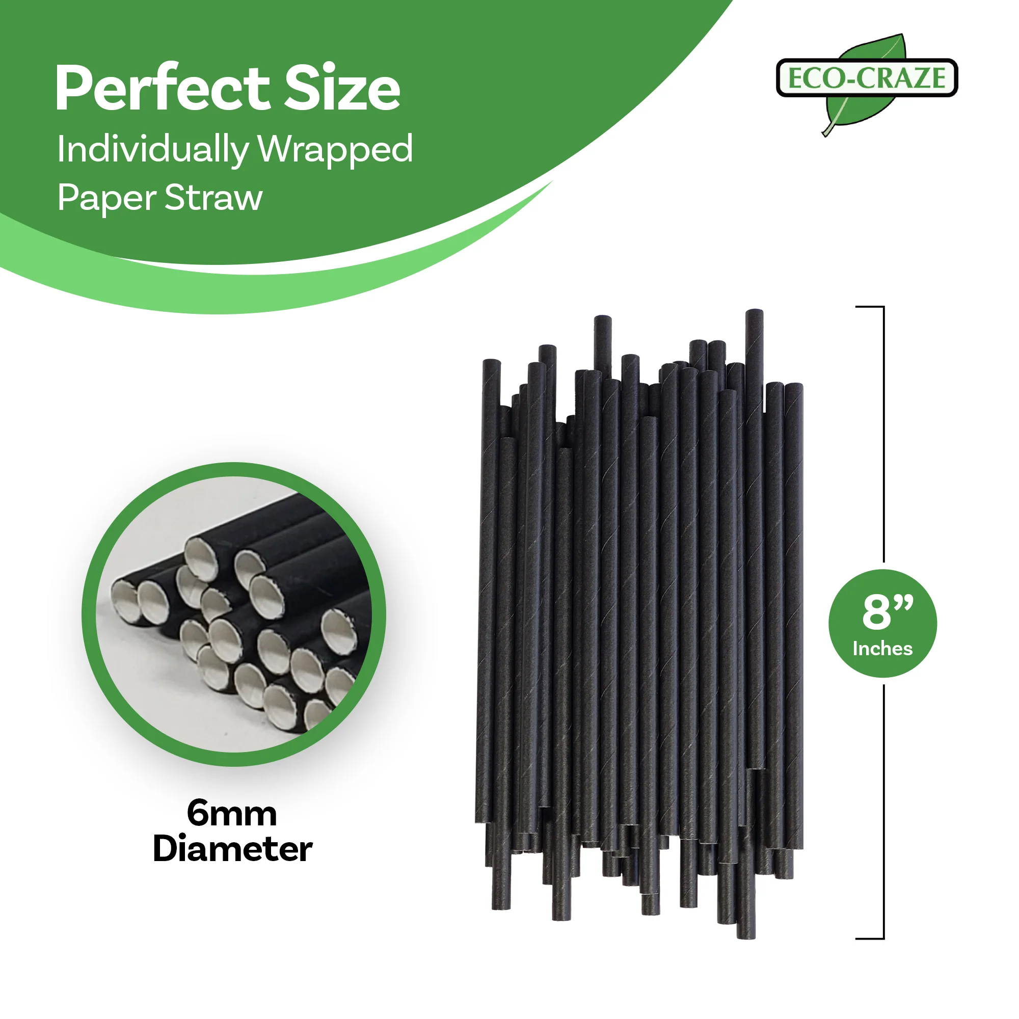 Eco-Craze - 8" Ind. Wrapped Milkshake Straws - Paper - Black - 6mm - Image 4