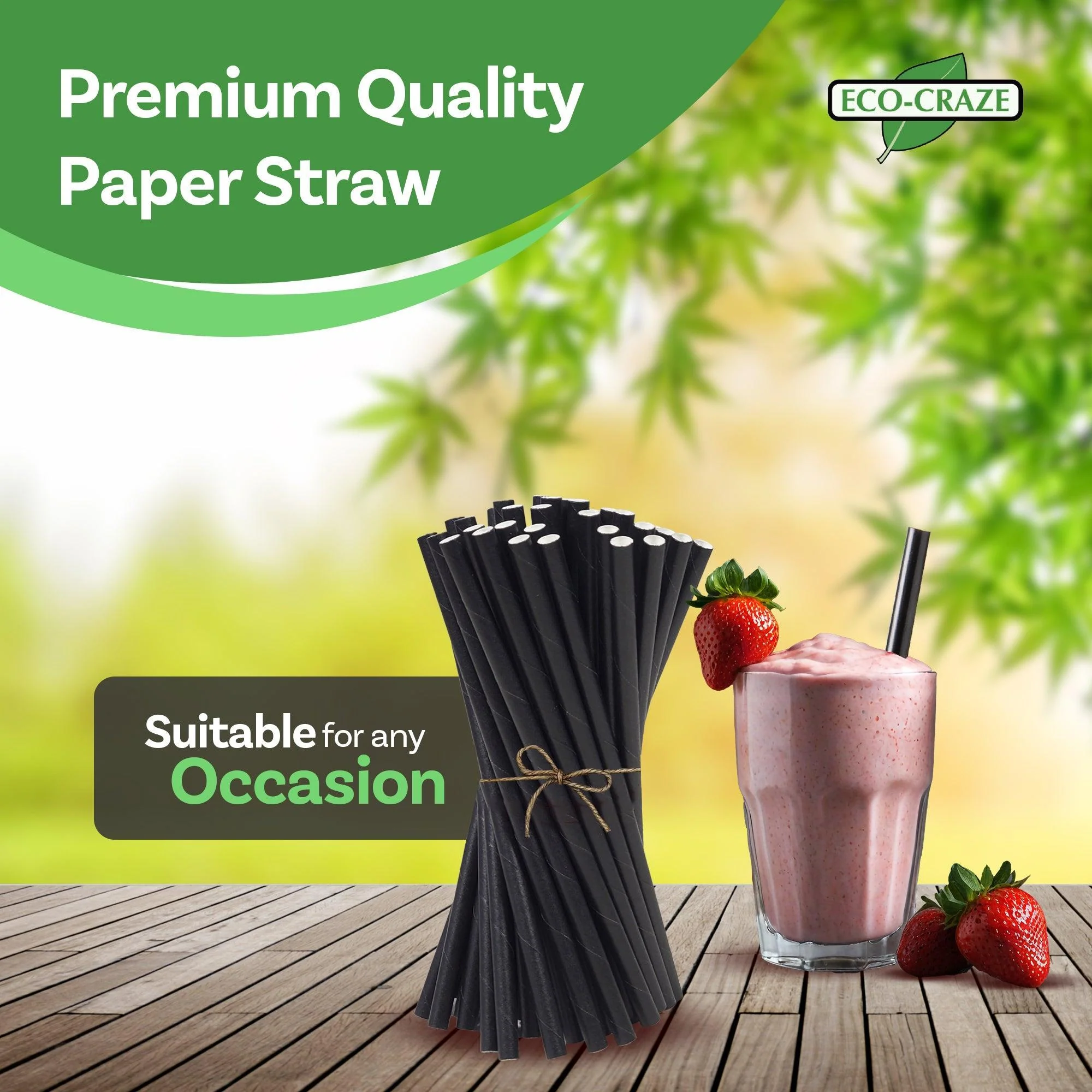 Eco-Craze - 8" Ind. Wrapped Milkshake Straws - Paper - Black - 6mm - Image 7