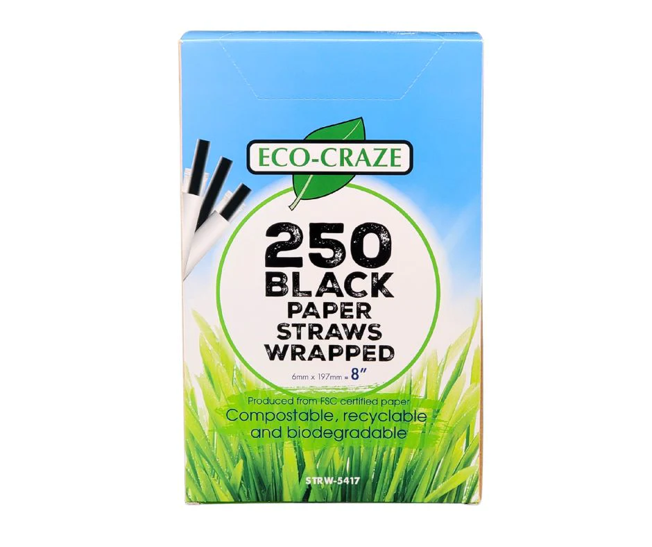 Eco-Craze - 8" Ind. Wrapped Milkshake Straws - Paper - Black - 6mm - Image 9