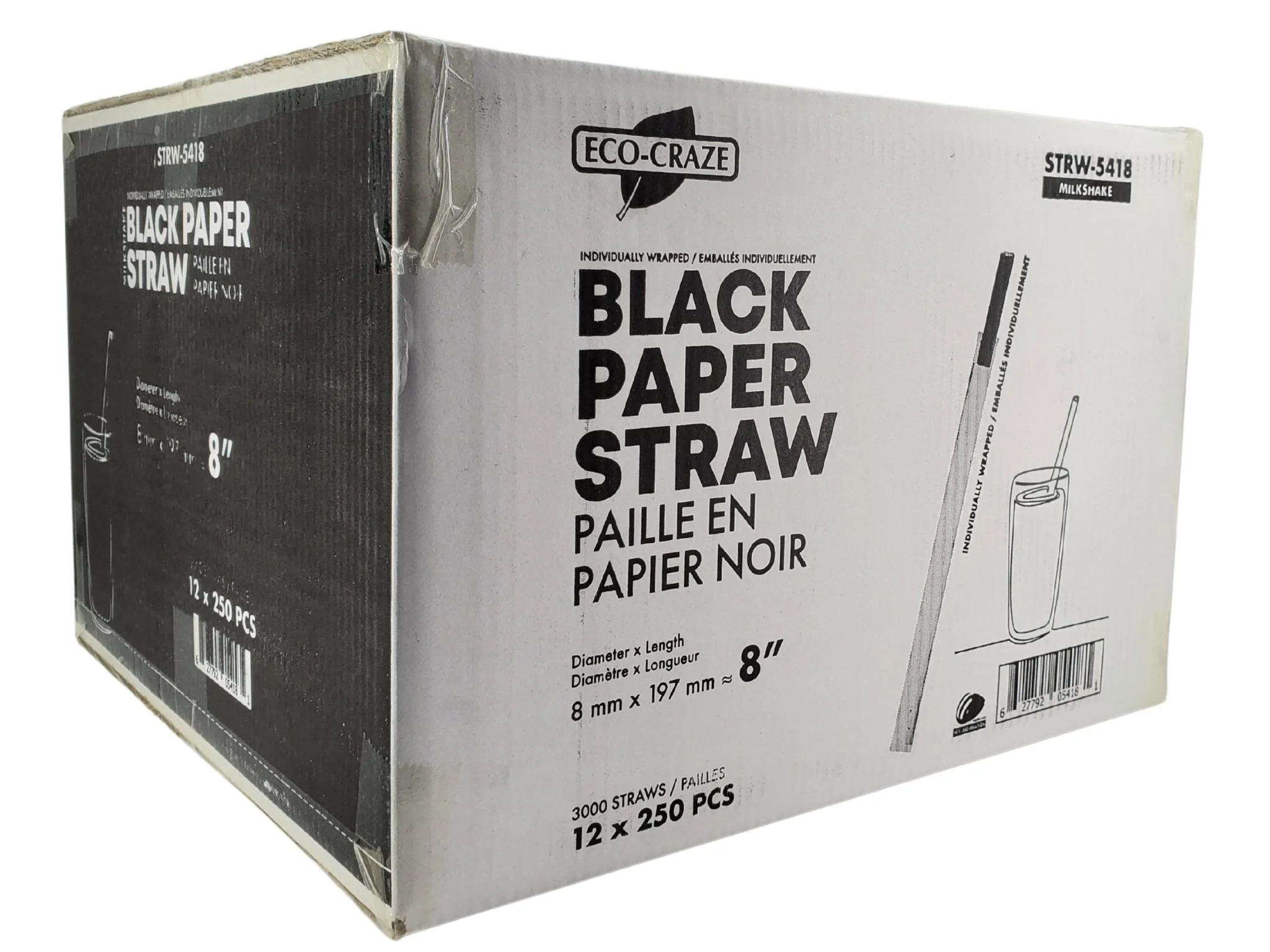 Eco-Craze - 8"- Ind Wrapped - Jumbo Straws - Paper - Black - 8mm - Image 13