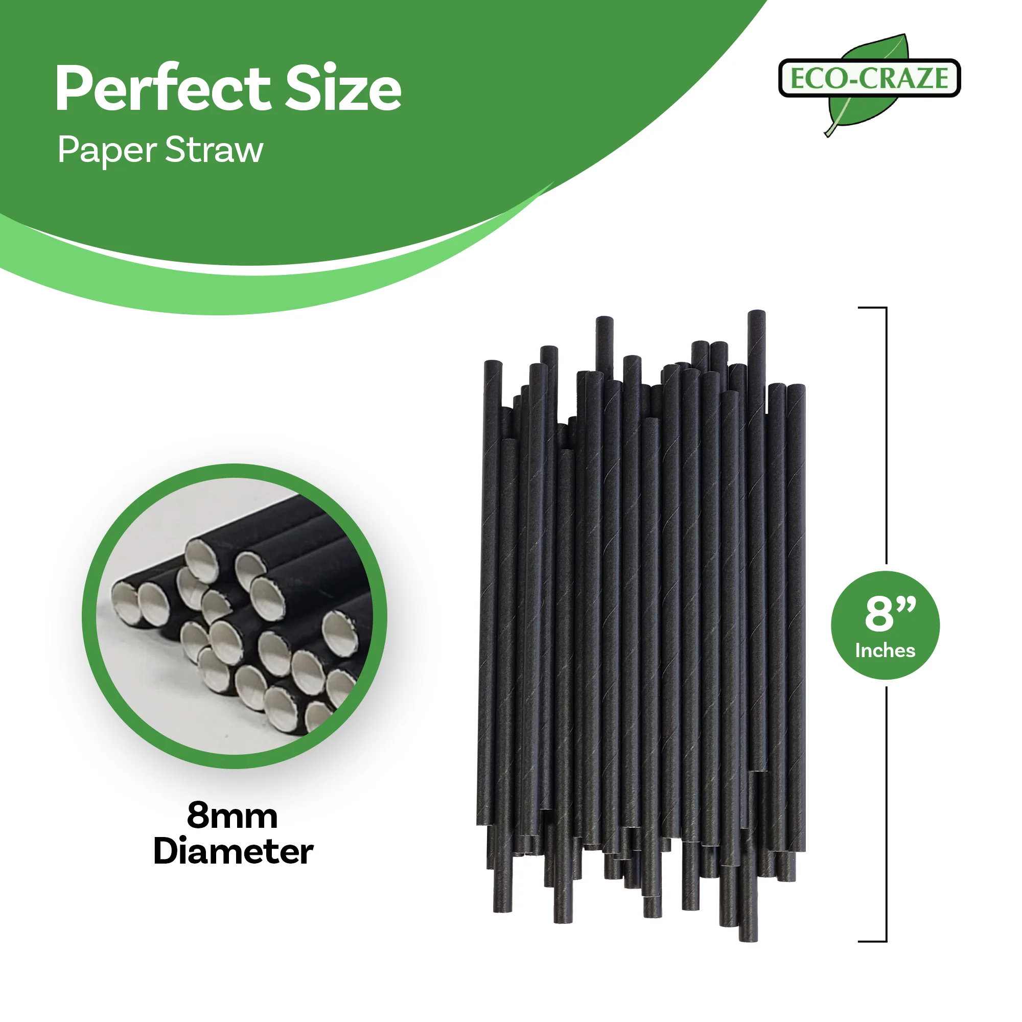 Eco-Craze - 8"- Ind Wrapped - Jumbo Straws - Paper - Black - 8mm - Image 3