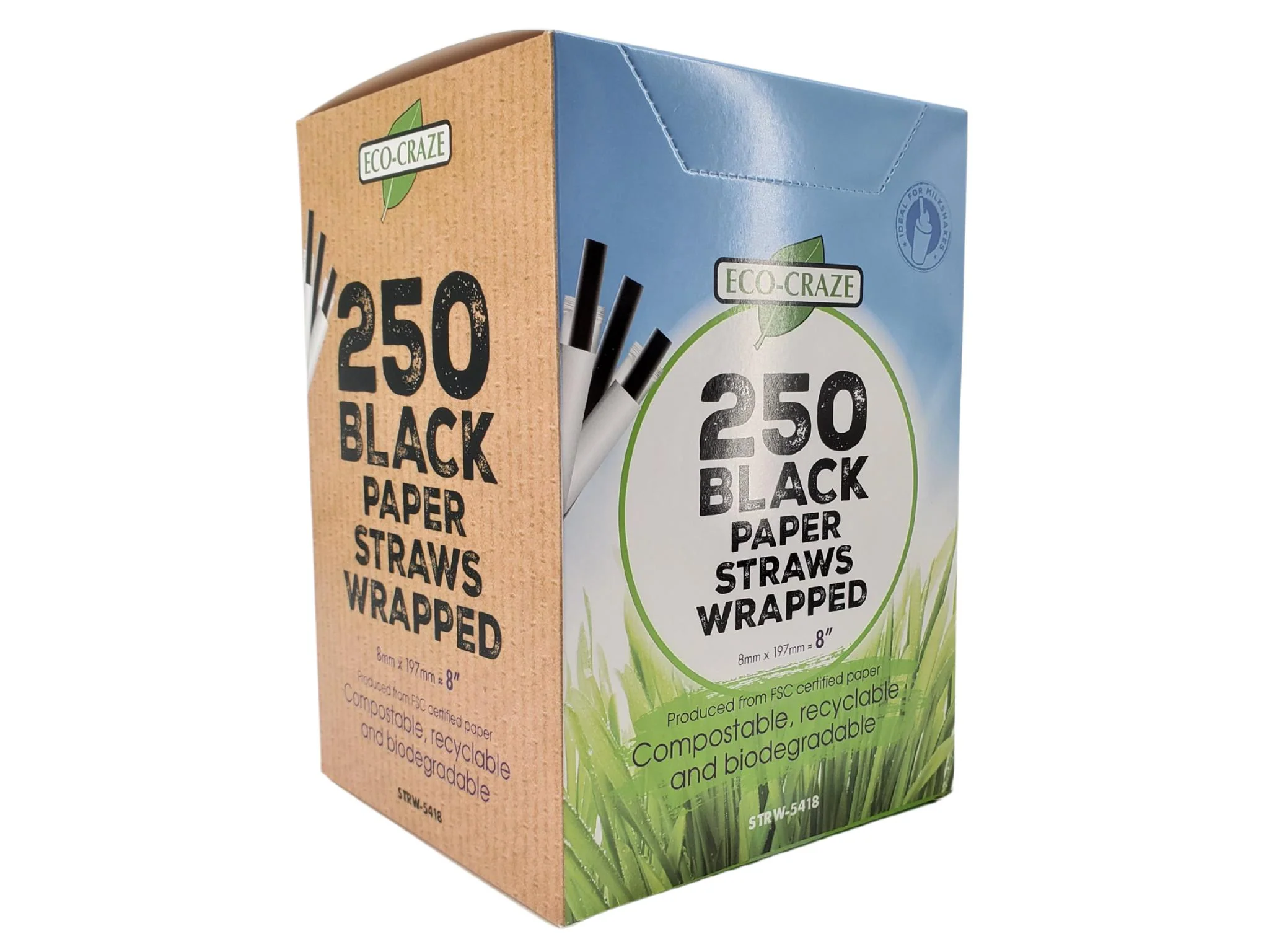 Eco-Craze - 8"- Ind Wrapped - Jumbo Straws - Paper - Black - 8mm - Image 6