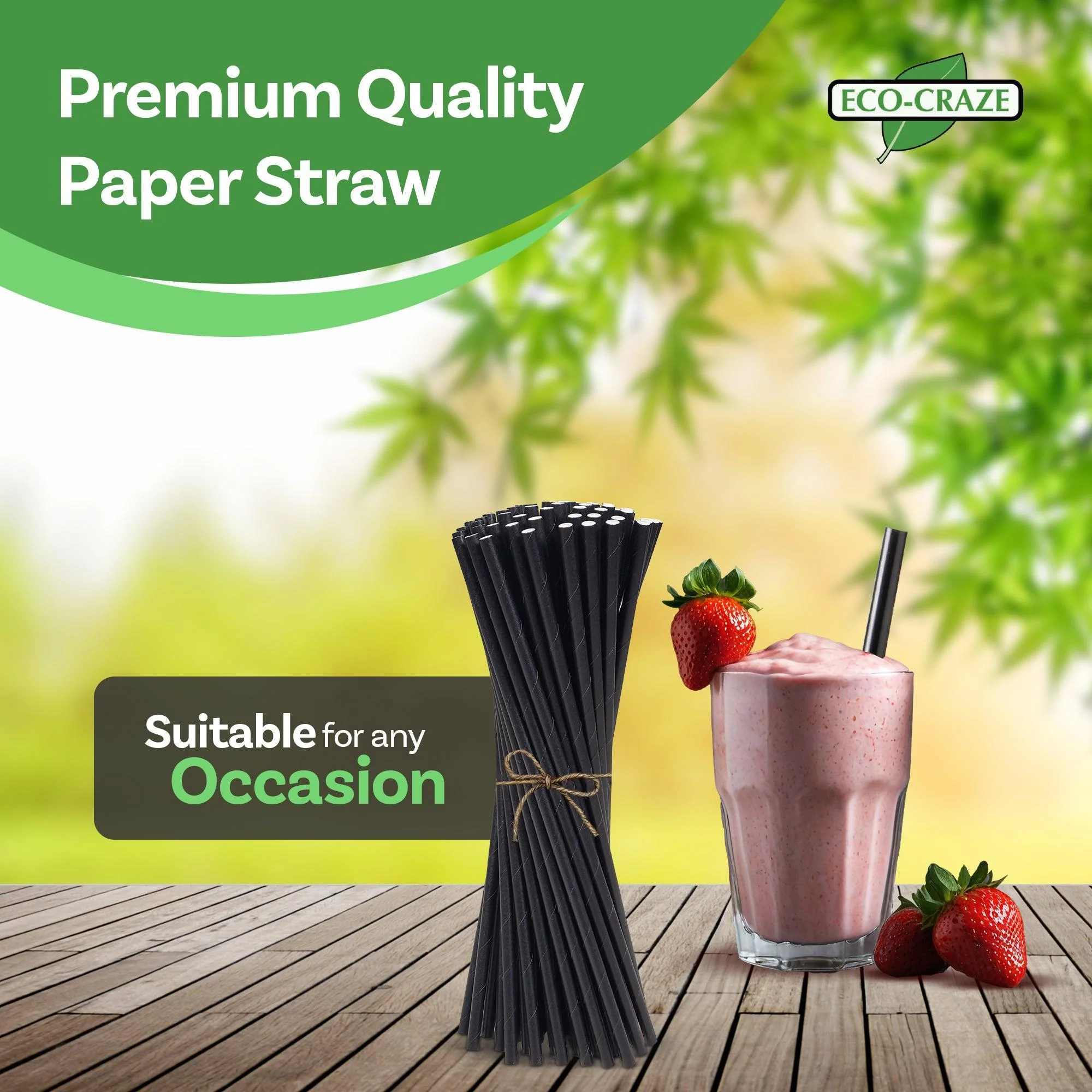 Eco-Craze - 8"- Ind Wrapped - Jumbo Straws - Paper - Black - 8mm - Image 7