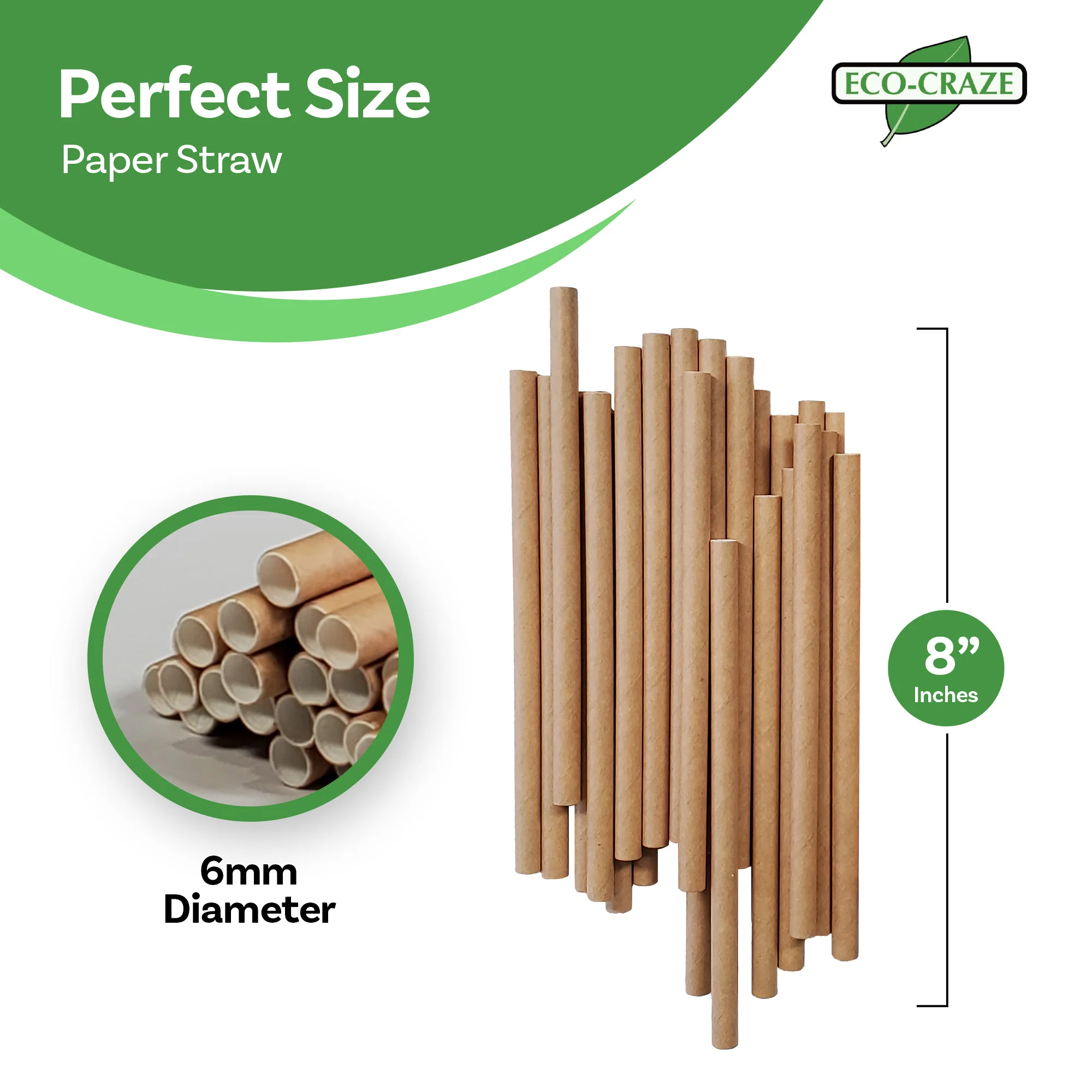 Eco-Craze - 8" Milkshake Straws - Paper - Brown - 6mm - Image 6
