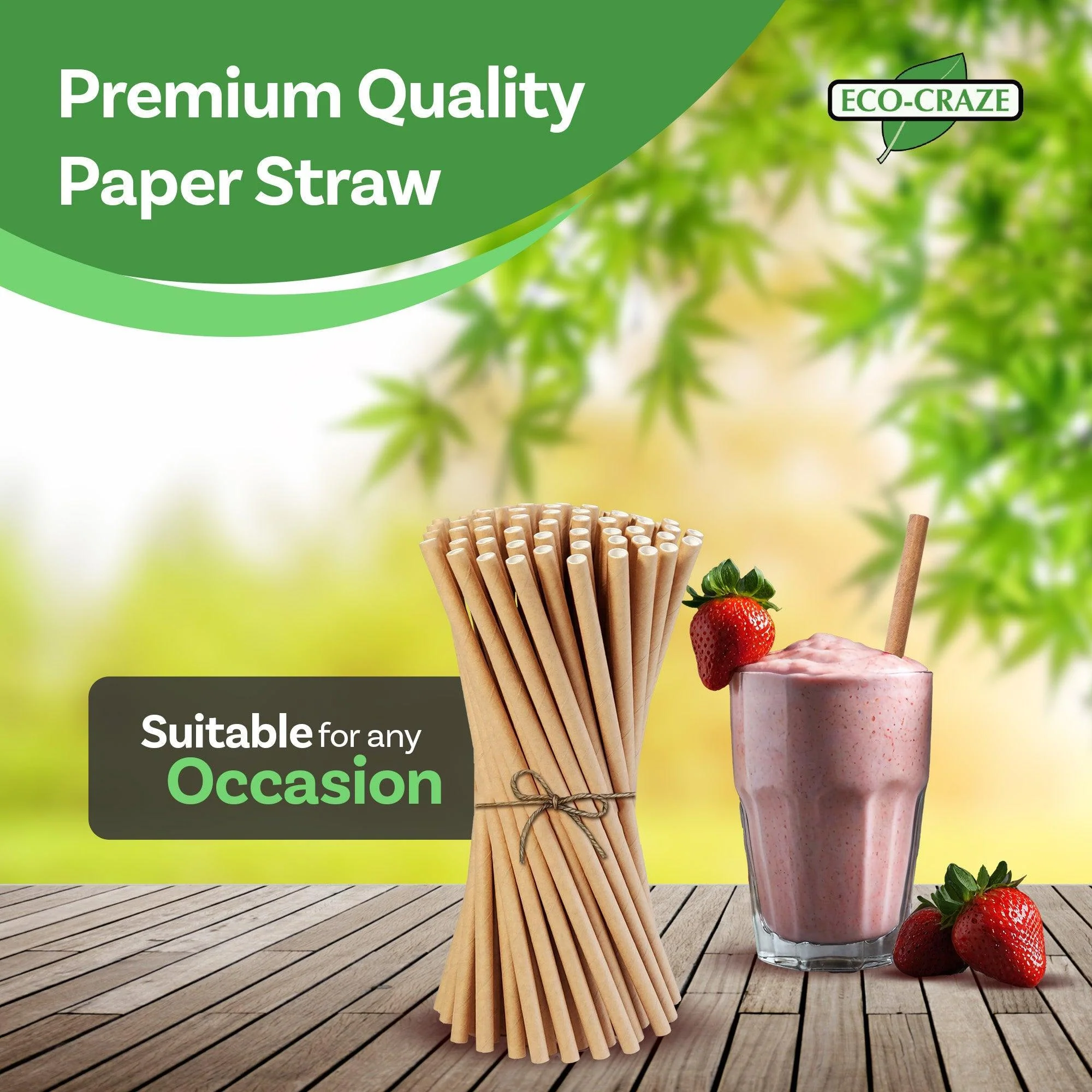 Eco-Craze - 8" Milkshake Straws - Paper - Brown - 6mm - Image 9