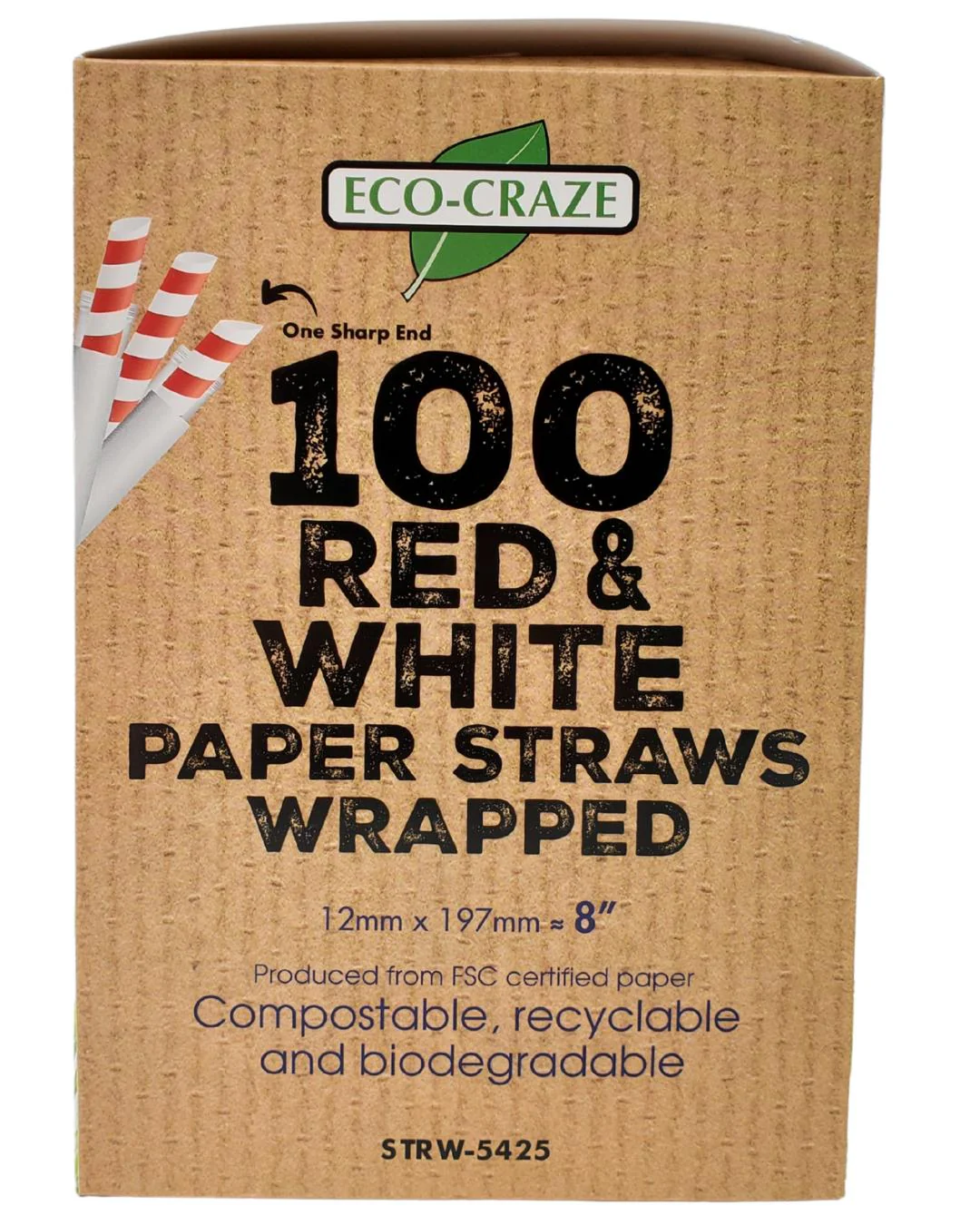 Eco-Craze - 8" Red & White Paper Straw - Bubble Tea -  Sharp End - Wrapped - 12 mm - Image 5