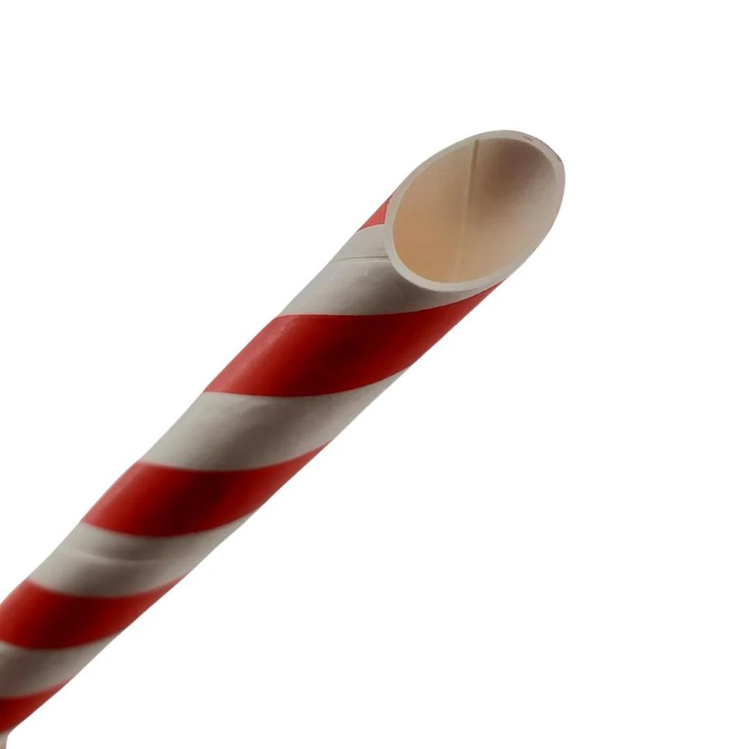 Eco-Craze - 8" Red & White Paper Straw - Bubble Tea -  Sharp End - Wrapped - 12 mm - Image 7
