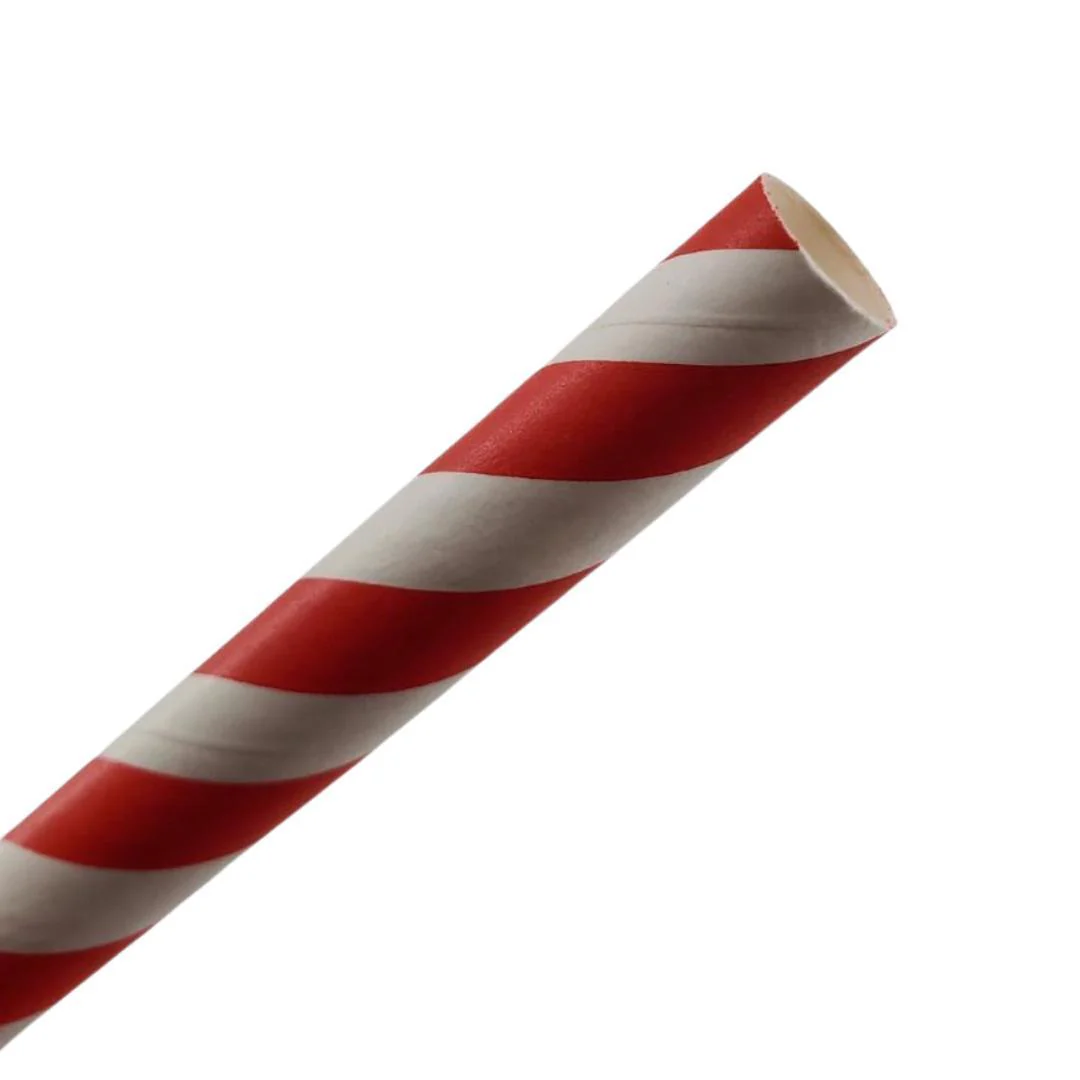 Eco-Craze - 8" Red & White Paper Straw - Bubble Tea -  Sharp End - Wrapped - 12 mm - Image 8