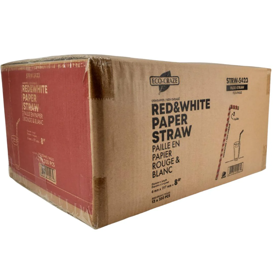 Eco-Craze - 8" Red & White Paper Straw - Flexible - 6 mm - Image 10